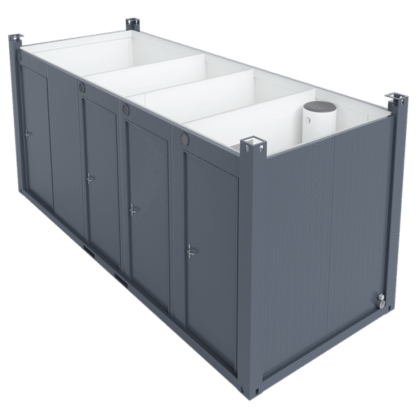 20′ Toilet Container, three standard and one barrier-free toilet, premium